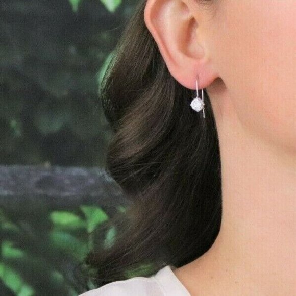 Sterling Silver Bright and Sparkly CZ Earrings Dangle Drop Earrings - Picture 2 of 8